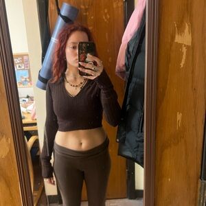 Garage Brown Ribbed Crop Top